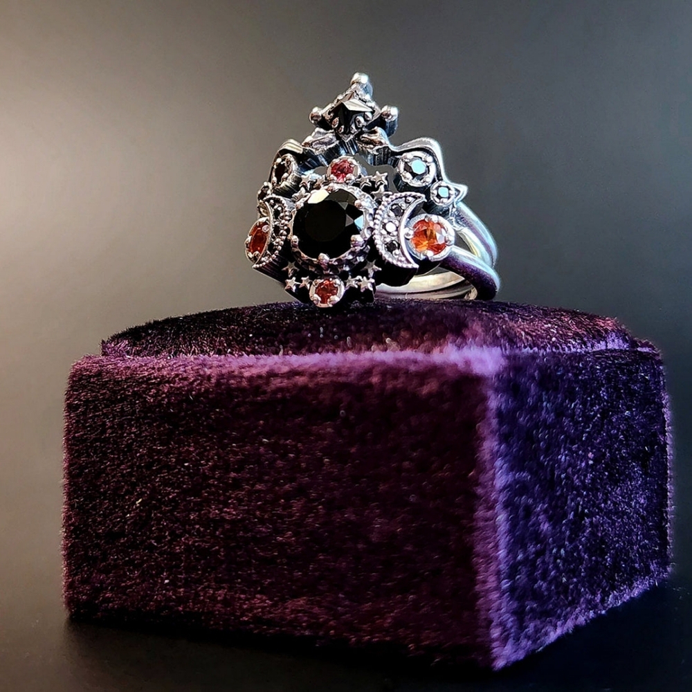Silver Black Stone Celestial Ring Set - Women's Fashion - Picture 3 of 16